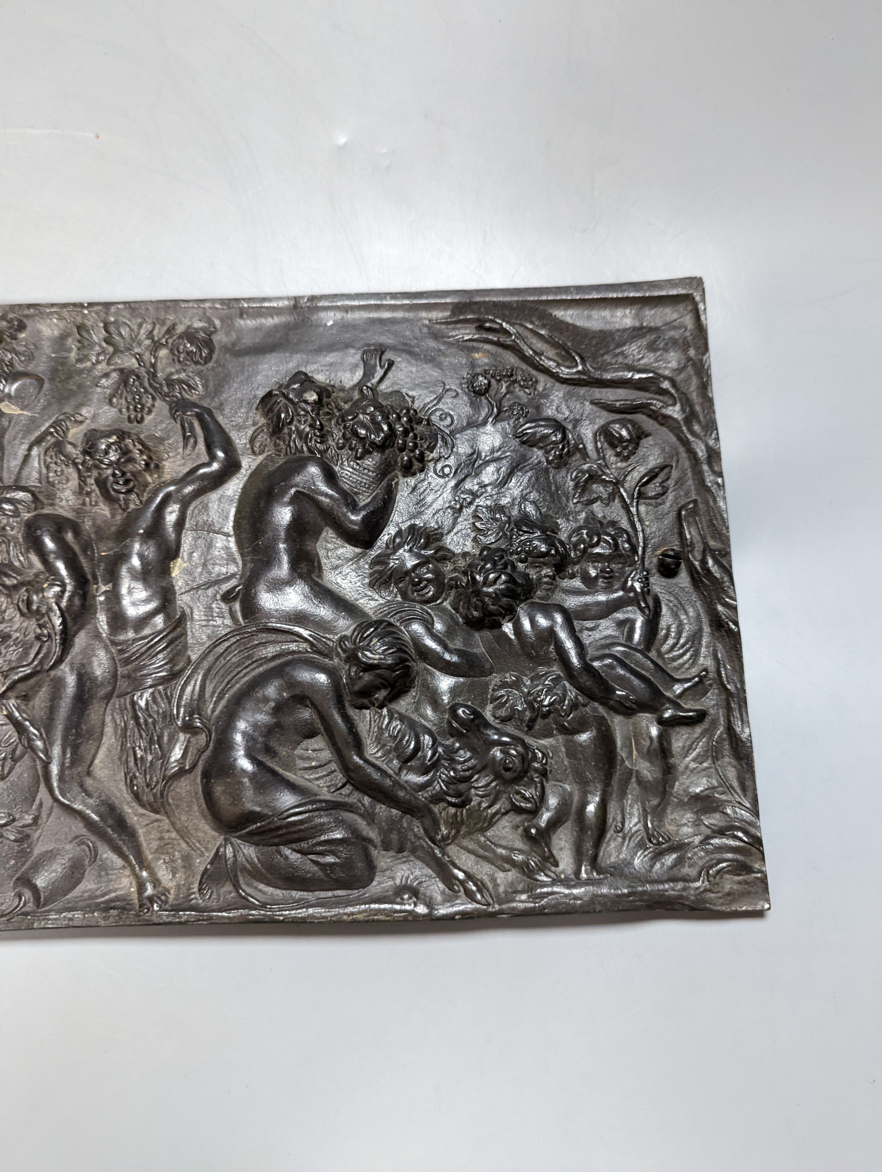 A 19th century cast bronze Bacchanalian plaque, 47 cms wide x20 high.